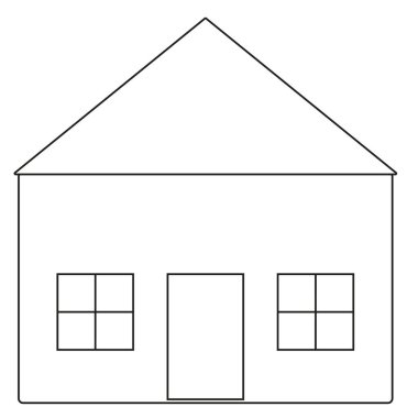 Basit bir ev ikonu. Ev şekli vektörü. Kapı penceresi çizgisi. Çatı üçgeni formu. EPS 10.