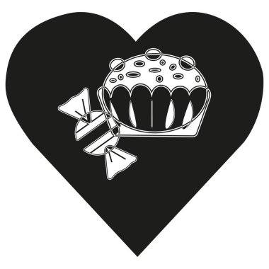 Kek ikonu. Tatlı şeker sembolü. Tatlı ikramı çizimi. Vektör görüntüsü. EPS 10.