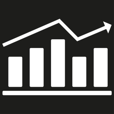 Grafik büyüme simgesi. Başarı yükselme sembolü. Vektör trend tasarımı. Siyah arkaplan şekli. EPS 10.