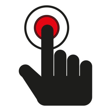 Simgeye dokun. Parmak basın sembolü. Kırmızı düğme çizimi. Vektör görüntüsü. EPS 10.