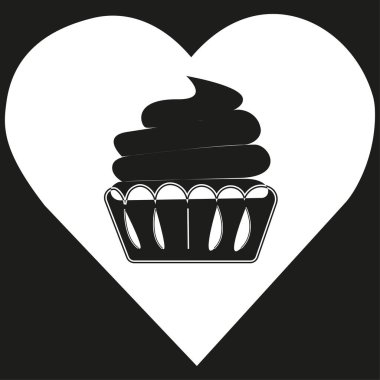 Kek kalbi ikonu. Tatlı aşk sembolü. Siyah krema tasarımı. Vektör çizimi. EPS 10.