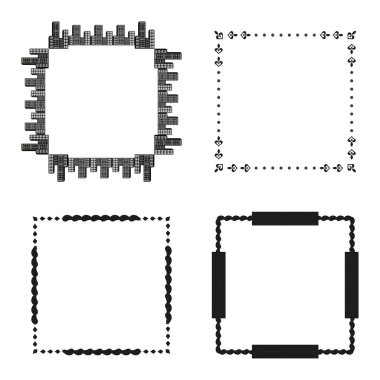 Siyah noktalı kenar. Pembe soyut çerçeve. Oval şekil elementleri. Vektör kare dekorasyonu. EPS 10.
