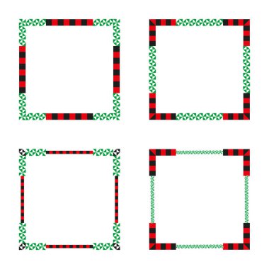 Geometrik kare çerçeveler. Kırmızı siyah çizgiler ve yeşil desenler. Şenlik kontrastı. EPS 10