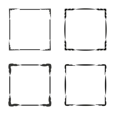 Eski model siluet çerçeve. Siyah kıvrımlı köşeler. Klasik süs stili. Zarif kare sınır. EPS 10.