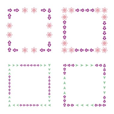 Desenli çerçeve simgesi. Madalyalı sınır sembolü. Çok renkli çizgi kenarı. Vektör düz tasarım. EPS 10.