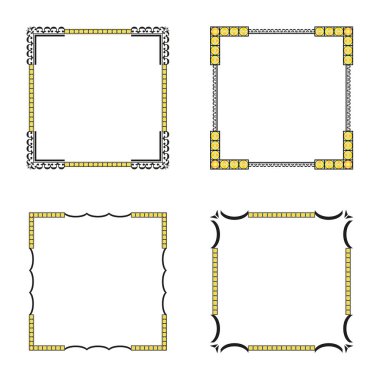 Altın, parlak kenarlar. Zarif kare sınır. Mücevher köşelerini süsleyin. Dekoratif çerçeve tarzı. EPS 10.
