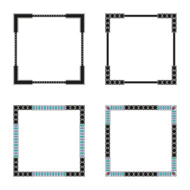 Basit siyah çerçeve. Geometrik kare şekil. Renkli fayans aksanları. Temiz asgari tasarım. EPS 10.