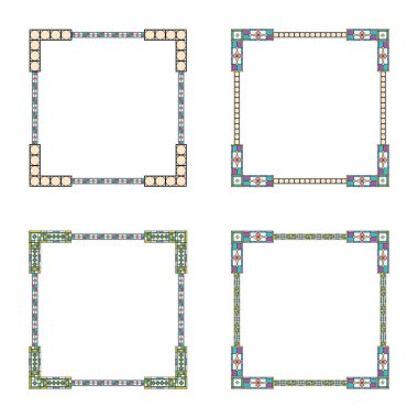 Desenli çerçeve simgesi. Mavi sınır sembolü. Ayrıntılı çizgi kenarı. Vektör düz tasarım. EPS 10.