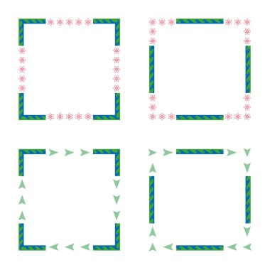 Parlak geometrik çerçeve. Çiçekler ve üçgen şekiller. Renkli festival meydanı. Neşeli dekorasyon unsuru. EPS 10.