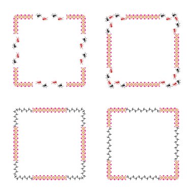 Kelebek kurdele çerçevesi. Kıvrımlı çim köşeleri. Eğlenceli bahar sembolleri. Parlak oyuncu tasarımı. EPS 10.