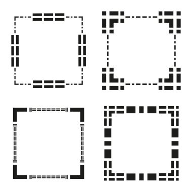 Modern teknoloji tarzı. Paramparça siyah kareler. Dekoratif köşe çerçeveleri. EPS 10.
