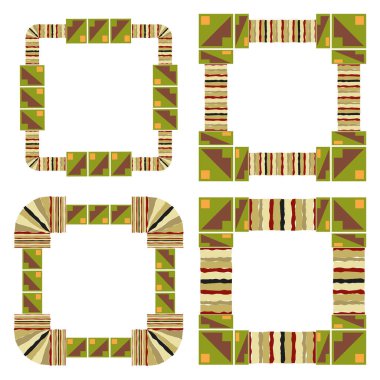 Dünya tonu çerçeveleri. Dekoratif halk unsurları. Kültürel köşe süsleri. EPS 10.