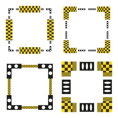 Sarı siyah sınır. Geometrik çerçeve vektörü. Dama desenli kare. Modern soyut köşeler. EPS 10.