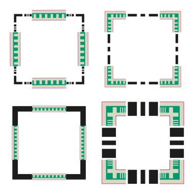 Siyah kare çerçeve. Kıvrımlı girdap süsü. Dekoratif sınır vektörü. Zarif köşe ayrıntıları. EPS 10.