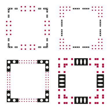 Kırmızı siyah sınır. Noktalı çerçeve vektörü. Kare geometrik şekil. Modern soyut köşeler. EPS 10.