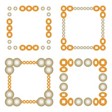 Altın boncuk sınırı. Yuvarlak şekil vektörü. Kare dekoratif çerçeve. Modern soyut köşeler. EPS 10.