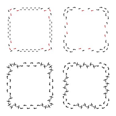 Ayak izi kalıbı. Basamaklar ve izler sınır. Dekoratif arka plan siyah. Vektör çizimi. EPS 10.
