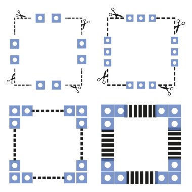 Mavi sınır. Makas çerçeve vektörü. Kare şeklindeki dekoratif. Modern soyut köşeler. EPS 10.