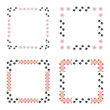 Bilimsel atom çerçevesi. Pençe izi kenarı. Soyut karışık şablon. Vektör kare dekorasyonu. EPS 10.