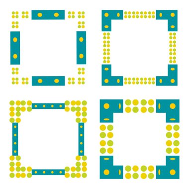 Turkuaz sarı sınır. Çember nokta vektörü. Kare geometrik çerçeve. Modern soyut köşeler. EPS 10.