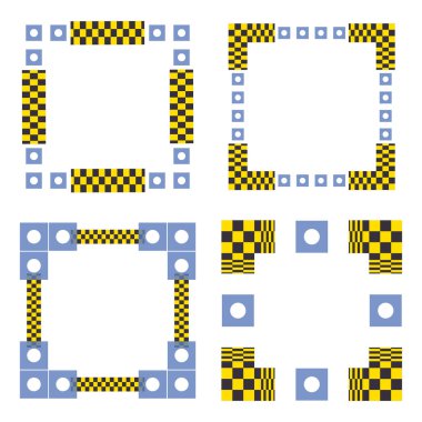 Sarı mavi sınır. Kontrol motifi vektörü. Kare geometrik çerçeve. Modern soyut köşeler. EPS 10.