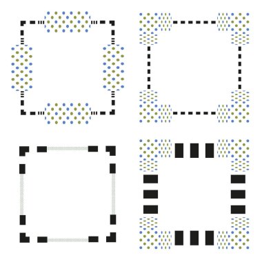 Mavi yeşil noktalar. Kalıp çerçeve vektörü. Kare geometrik sınır. Modern soyut köşeler. EPS 10.