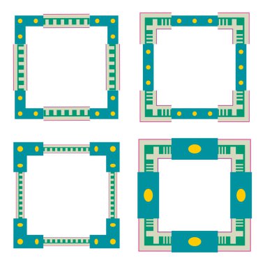 Kare çerçeve simgesi. Örgülü sınır süsü. Dekoratif vektör şekli. Karışık köşe ayrıntıları. EPS 10.