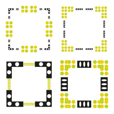 Sarı siyah sınır. Çember nokta vektörü. Kare geometrik çerçeve. Modern soyut köşeler. EPS 10.