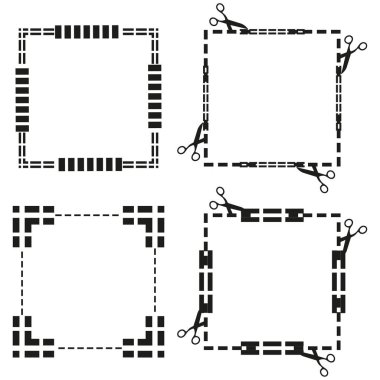 Siyah sınır. Makas çerçeve vektörü. Kare şeklindeki dekoratif. Modern soyut köşeler. EPS 10.