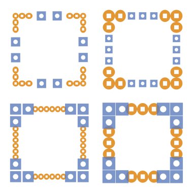 Mavi turuncu sınır. Çember şablon vektörü. Kare dekoratif çerçeve. Modern soyut köşeler. EPS 10.