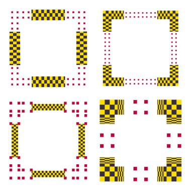 Sarı kare simgesi. Parlak sınır sembolü. Dama deseni. Vektör çerçeve resmi. EPS 10.