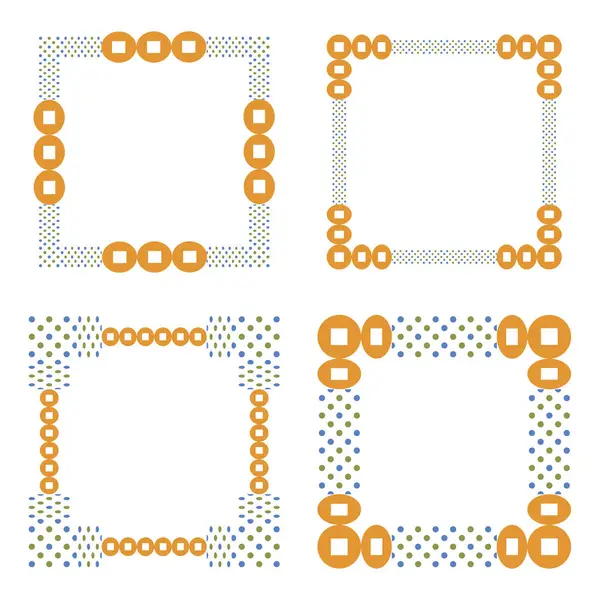 Turuncu noktalı kenar. Renkli noktalar vektörü. Kare dekoratif çerçeve. Modern soyut köşeler. EPS 10.