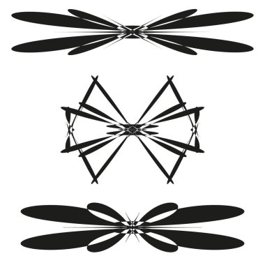 Soyut formlar ayarlandı. Siyah simetrik tasarımlar. Geometrik radyal çizimler. Modern dekoratif şekiller. EPS 10