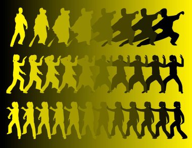 Taichi dövüş sanatları silueti sarı baskın dinamik duruşta