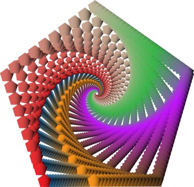 Gökkuşağı renklerindeki pentagonların geometrik yanılsamaları simetrik girdaplar oluşturur