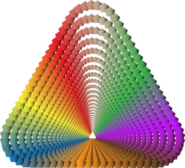 Pentagonal geometrik desenlerden oluşan bir piramit koridorunun perspektif yanılsaması