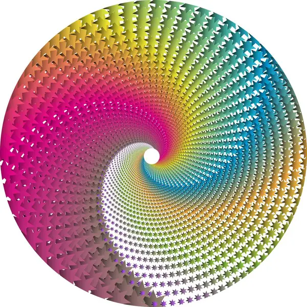 Dıştan içe doğru tek bir spiral desen mükemmel bir daire oluşturur. Şablon sekiz köşeli yuvarlak bir yıldız sembolünden oluşuyor. Derinlik ve gökkuşağı renk dereceleri var.