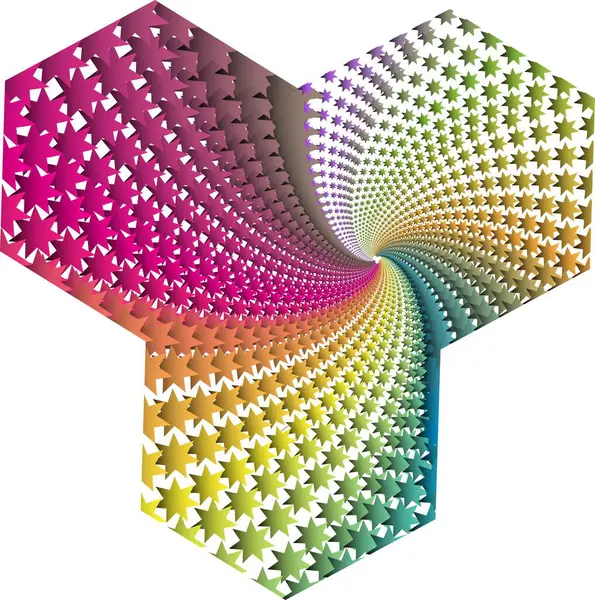 Yıldız deseni sarmal bir şekilde düzenlenir ve üç parçaya ayrılır. Her parçanın farklı bir renk derecesi var. İlginç bir görsel etki yaratıyor.