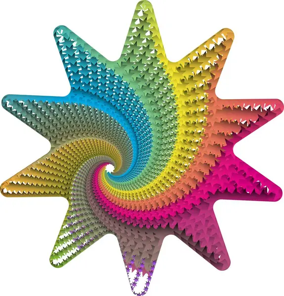 Küçük yıldızlardan oluşan sarmal desenli sekiz köşeli bir yıldız. Bu spiral desende merkezden dışa doğru gökkuşağı renk ayrımı var.