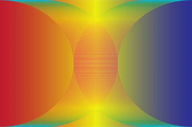 Kırmızı-mavi gradyanı ve ortasında simetrik çizgi deseni olan soyut bir görüntü, sarı parlayan kum saati gibi dinamik bir görsel etki oluşturur.