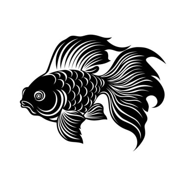 Balık silueti vektör illüstrasyonu, su okyanusu deniz yaşamı tropikal klipsli sanat sembolü çizimi beyaz arkaplan çizimi.