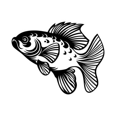 Balık silueti vektör illüstrasyonu, su okyanusu deniz yaşamı tropikal klipsli sanat sembolü çizimi beyaz arkaplan çizimi.