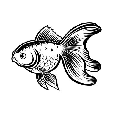 Balık silueti vektör illüstrasyonu, su okyanusu deniz yaşamı tropikal klipsli sanat sembolü çizimi beyaz arkaplan çizimi.