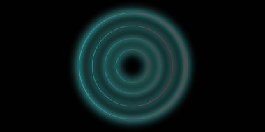 Siyah arkaplanda neon dairesel çerçeve. Parlayan neon daire çerçeve. Gece yol hız çizimi. Işık efektli yuvarlak neon çizgi.
