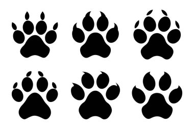 Paw Simge Pençesi Simgesi Köpek Ayısı ve Kedi Pençesi İzi Koleksiyon Vektör İllüstrasyonu.
