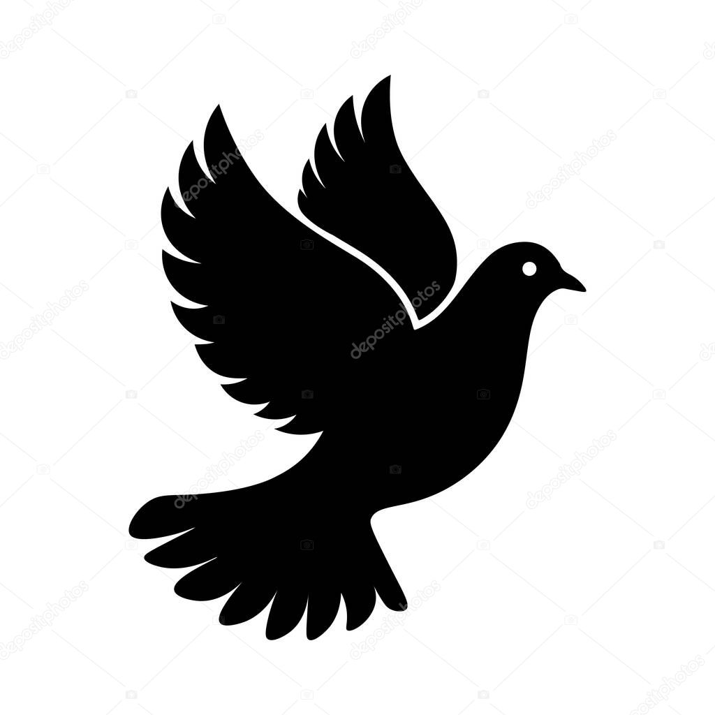 Dove silhouette vector art illustration isolated on white background.