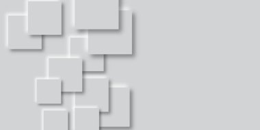 Fütüristik kavram geçmişi olan soyut beyaz kare şekilli. Kağıt dokusu arka planı. Küçük beyaz karelerden oluşan dikdörtgen bir duvar. Soyut geometrik beyaz ve gri dikdörtgen ve kare