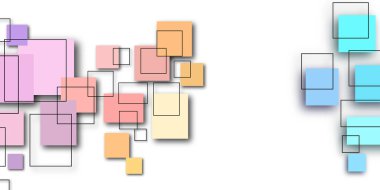 Kara Arkaplan 'daki soyut Geometrik Bloklar, Soyut Sancak Tasarımı Beyaz Arkaplan, Kareler Teknik arkaplan, Fütürist Teknoloji Konsepti, Üst üste binen Soyut Geometrik Tasarım.