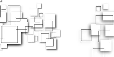 Kara Arkaplan 'daki soyut Geometrik Bloklar, Soyut Sancak Tasarımı Beyaz Arkaplan, Kareler Teknik arkaplan, Fütürist Teknoloji Konsepti, Üst üste binen Soyut Geometrik Tasarım.