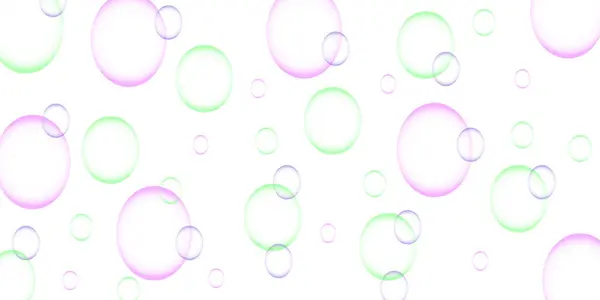  Mavi, yeşil, kırmızı ve pembe gerçekçi balon arka planı. 3D soyut köpük küre flaması bg. Yüzen şampuan küre panorama tasarımı ile temizlik veya çamaşır illüstrasyonu.